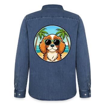 Cavalier King Charles Spaniel Hunderasse Karikatur - Männer Jeanshemd Organic von Stanley/Stella - verwaschenes Mittelblau  - Hinten - AI Model Male 185 light (185cm)