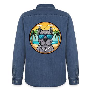 Cane Corso Hunderasse Cartoon Sonnenbrille Strand - Männer Jeanshemd Organic von Stanley/Stella - verwaschenes Mittelblau  - Hinten - AI Model Male 185 light (185cm)