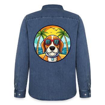 Bracco Italiano Chien Race Dessin Animé Lunettes De Soleil Plage - Chemise en denim homme bio Stanley/Stella - bleu moyen délavé  - Dos - AI Model Male 185 light (185cm)
