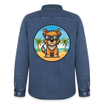Belgische Griffon Hunderasse Cartoon Sonnenbrille Strand - Männer Jeanshemd Organic von Stanley/Stella - verwaschenes Mittelblau  - Hinten - AI Model Male 185 light (185cm)