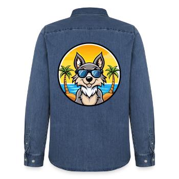 Tschechoslowakischer Wolfshund Rasse Cartoon Sonnenbrille Strand - Männer Jeanshemd Organic von Stanley/Stella - verwaschenes Mittelblau  - Hinten - AI Model Male 185 light (185cm)
