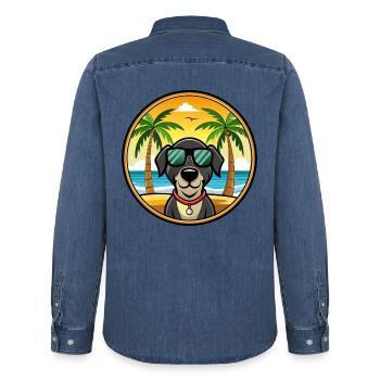Schwarzwälder Laufhund Hunderasse Cartoon Sonnenbrille - Männer Jeanshemd Organic von Stanley/Stella - verwaschenes Mittelblau  - Hinten - AI Model Male 185 light (185cm)