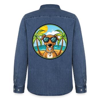 Kretischer Hund Hund Rasse Cartoon Sonnenbrille Strand - Männer Jeanshemd Organic von Stanley/Stella - verwaschenes Mittelblau  - Hinten - AI Model Male 185 light (185cm)