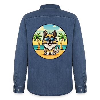 Kroatische Schäferhundrasse Cartoon Sonnenbrille Strand - Männer Jeanshemd Organic von Stanley/Stella - verwaschenes Mittelblau  - Hinten - AI Model Male 185 light (185cm)