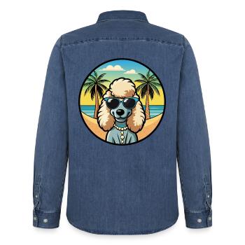 Corded Poodle Hunderasse Cartoon Sonnenbrille Strand - Männer Jeanshemd Organic von Stanley/Stella - verwaschenes Mittelblau  - Hinten - AI Model Male 185 light (185cm)