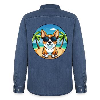Strickjacke Welsh Corgi Hund Rasse Cartoon Sonnenbrille - Männer Jeanshemd Organic von Stanley/Stella - verwaschenes Mittelblau  - Hinten - AI Model Male 185 light (185cm)
