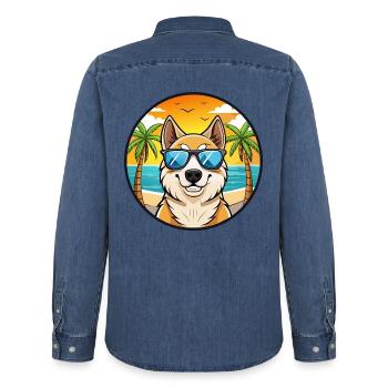 Berger d’Asie centrale Race Cartoon Beach - Chemise en denim homme bio Stanley/Stella - bleu moyen délavé  - Dos - AI Model Male 185 light (185cm)