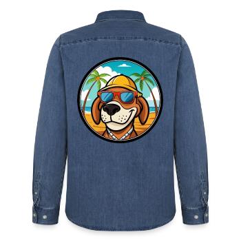 Bruno Jura Hound Hunderasse Cartoon Sonnenbrille Strand - Männer Jeanshemd Organic von Stanley/Stella - verwaschenes Mittelblau  - Hinten - AI Model Male 185 light (185cm)