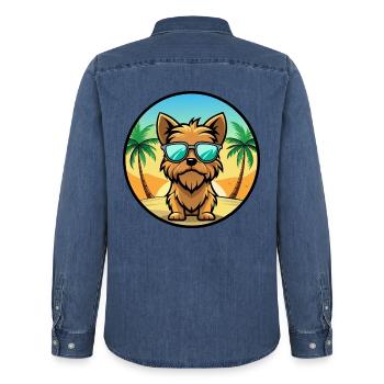 Brüsseler Griffon Hunderasse Cartoon Sonnenbrille Strand - Männer Jeanshemd Organic von Stanley/Stella - verwaschenes Mittelblau  - Hinten - AI Model Male 185 light (185cm)