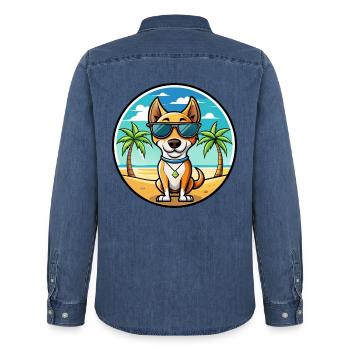 Brasilianischer Terrier Hunderasse Cartoon Sonnenbrille Strand - Männer Jeanshemd Organic von Stanley/Stella - verwaschenes Mittelblau  - Hinten - AI Model Male 185 light (185cm)