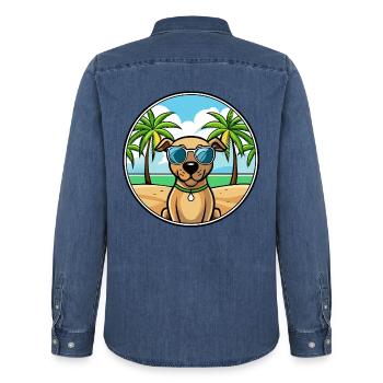 Schwarzes Maul Cur Hund Rasse Cartoon Sonnenbrille Strand - Männer Jeanshemd Organic von Stanley/Stella - verwaschenes Mittelblau  - Hinten - AI Model Male 185 light (185cm)