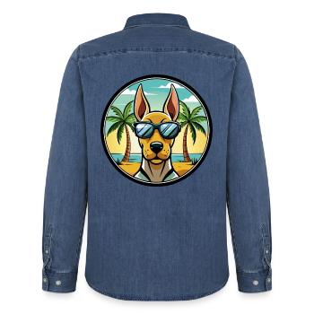 Belgische Pointer Hund Rasse Cartoon Sonnenbrille Strand - Männer Jeanshemd Organic von Stanley/Stella - verwaschenes Mittelblau  - Hinten - AI Model Male 185 light (185cm)