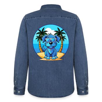 Blaue Picardie Spaniel Hund Rasse Cartoon Sonnenbrille - Männer Jeanshemd Organic von Stanley/Stella - verwaschenes Mittelblau  - Hinten - AI Model Male 185 light (185cm)