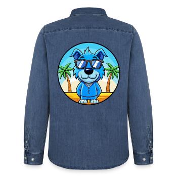 Blauer Paul Terrier Hund Rasse Cartoon Sonnenbrille Strand - Männer Jeanshemd Organic von Stanley/Stella - verwaschenes Mittelblau  - Hinten - AI Model Male 185 light (185cm)