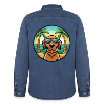 Bloodhound Hund Rasse Cartoon Sonnenbrille Strand - Männer Jeanshemd Organic von Stanley/Stella - verwaschenes Mittelblau  - Hinten - AI Model Male 185 light (185cm)
