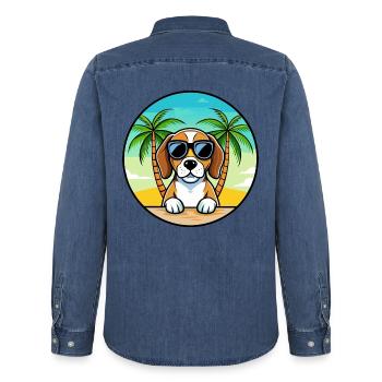 Beagle Hunderasse Cartoon Sonnenbrille Strand - Männer Jeanshemd Organic von Stanley/Stella - verwaschenes Mittelblau  - Hinten - AI Model Male 185 light (185cm)