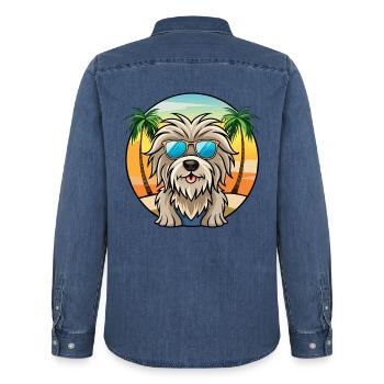 Bergamasco Schäferhund Rasse Cartoon Sonnenbrille Strand - Männer Jeanshemd Organic von Stanley/Stella - verwaschenes Mittelblau  - Hinten - AI Model Male 185 light (185cm)