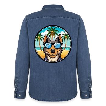 Beauceron Hunderasse Cartoon Sonnenbrille Strand - Männer Jeanshemd Organic von Stanley/Stella - verwaschenes Mittelblau  - Hinten - AI Model Male 185 light (185cm)