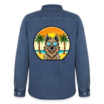 Lunettes de soleil belges Groenendael Dog Breed Cartoon - Chemise en denim homme bio Stanley/Stella - bleu moyen délavé  - Dos - AI Model Male 185 light (185cm)