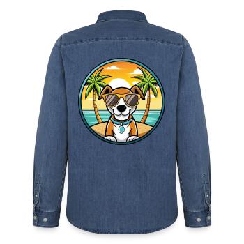 Ariege Pointer Hund Rasse Cartoon Sonnenbrille Strand - Männer Jeanshemd Organic von Stanley/Stella - verwaschenes Mittelblau  - Hinten - AI Model Male 185 light (185cm)
