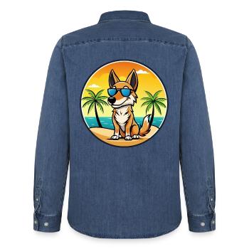 Australischer Kelpie Hund Rasse Cartoon Sonnenbrille Strand - Männer Jeanshemd Organic von Stanley/Stella - verwaschenes Mittelblau  - Hinten - AI Model Male 185 light (185cm)
