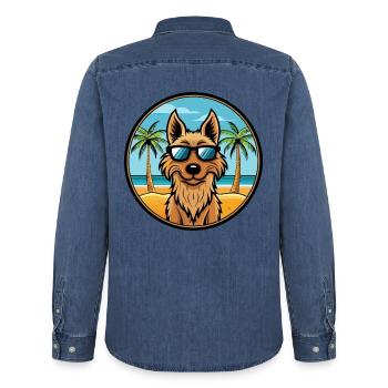 Afghanischer Kuchi Hund Rasse Cartoon Sonnenbrille Strand - Männer Jeanshemd Organic von Stanley/Stella - verwaschenes Mittelblau  - Hinten - AI Model Male 185 light (185cm)