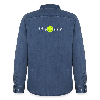 Tennis Heartbeat Shirt Tennis T-Shirt for Players - Chemise en denim homme bio Stanley/Stella - bleu moyen délavé  - Dos - AI Model Male 185 light (185cm)