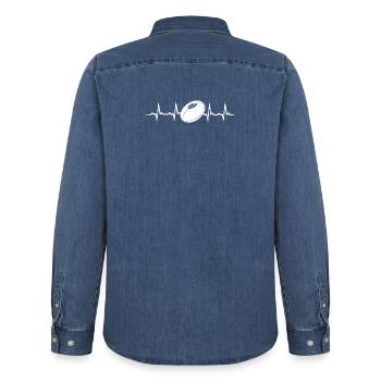 Rugby Heartbeat T-shirt - Männer Jeanshemd Organic von Stanley/Stella - verwaschenes Mittelblau  - Hinten - AI Model Male 185 light (185cm)