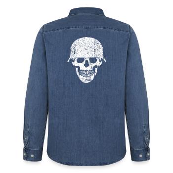 Schädelhelm / Schädelperlen - Männer Jeanshemd Organic von Stanley/Stella - verwaschenes Mittelblau  - Hinten - AI Model Male 185 light (185cm)