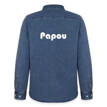 PAPOU. PAPA. FÊTE DES PÈRES. BONNE FÊTE PAPA - Chemise en denim homme bio Stanley/Stella - bleu moyen délavé  - Dos - AI Model Male 185 light (185cm)