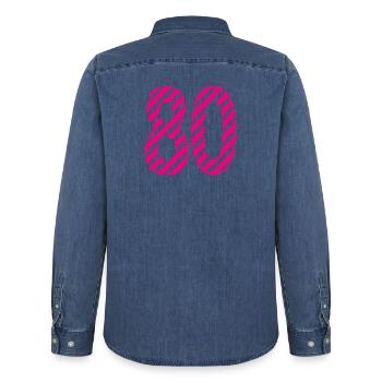 HAPPY BIRTHDAY. JOYEUX ANNIVERSAIRE. ANNIVERSAIRE. - Chemise en denim homme bio Stanley/Stella - bleu moyen délavé  - Dos - AI Model Male 185 light (185cm)