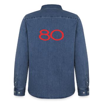 ANNIVERSAIRE. HAPPY BIRTHDAY. JOYEUX ANNIVERSAIRE. - Chemise en denim homme bio Stanley/Stella - bleu moyen délavé  - Dos - AI Model Male 185 light (185cm)