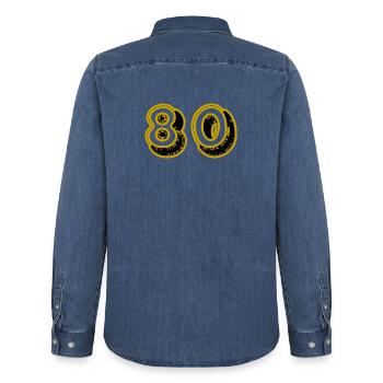 ANNIVERSAIRE. HAPPY BIRTHDAY. JOYEUX ANNIVERSAIRE. - Chemise en denim homme bio Stanley/Stella - bleu moyen délavé  - Dos - AI Model Male 185 light (185cm)