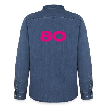 ANNIVERSAIRE. HAPPY BIRTHDAY. JOYEUX ANNIVERSAIRE. - Chemise en denim homme bio Stanley/Stella - bleu moyen délavé  - Dos - AI Model Male 185 light (185cm)