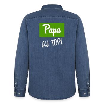 BONNE FÊTE PAPA. PAPA. FÊTE DES PÈRES. PÈRE - Chemise en denim homme bio Stanley/Stella - bleu moyen délavé  - Dos - AI Model Male 185 light (185cm)