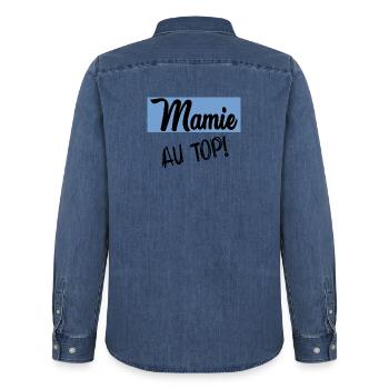 GRANNY. MOTHER'S DAY. HAPPY BIRTHDAY GRANDMA. I LOVE YOU - Men’s Organic Denim Shirt by Stanley/Stella - mid washy  - Back - AI Model Male 185 light (185cm)