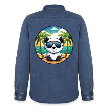 Panda Lustige Cartoon Sommer Strand Sonnenbrille Cool - Männer Jeanshemd Organic von Stanley/Stella - verwaschenes Mittelblau  - Hinten - AI Model Male 185 light (185cm)