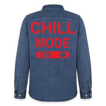 Chill-Modus EIN - Männer Jeanshemd Organic von Stanley/Stella - verwaschenes Mittelblau  - Hinten - AI Model Male 185 light (185cm)