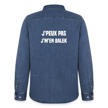 J'peux pas j'm'en balek - Chemise en denim homme bio Stanley/Stella - bleu moyen délavé  - Dos - AI Model Male 185 light (185cm)