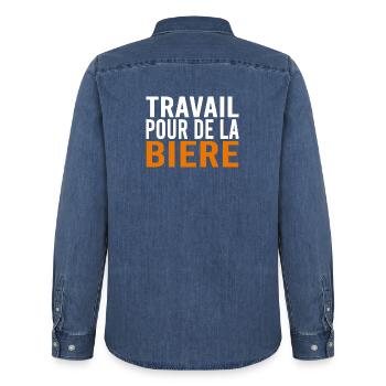 Travail pour de la bière - Chemise en denim homme bio Stanley/Stella - bleu moyen délavé  - Dos - AI Model Male 185 light (185cm)