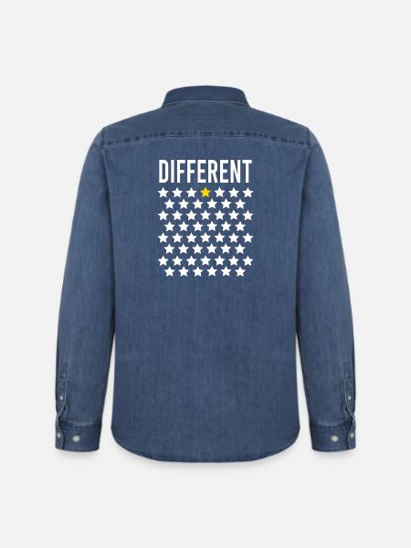 Différent: Étoile dorée au milieu des étoiles - Chemise en denim homme bio Stanley/Stella - bleu moyen délavé