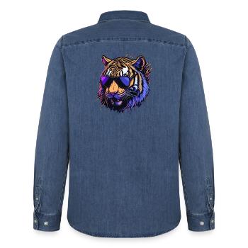 Tète de Tigre cool rétro - Chemise en denim homme bio Stanley/Stella - bleu moyen délavé  - Dos - AI Model Male 185 light (185cm)