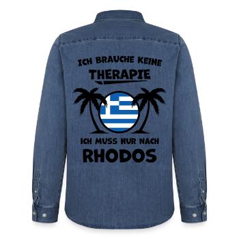 Rhodos Griechenland – Urlaub & Erinnerungen - Männer Jeanshemd Organic von Stanley/Stella - verwaschenes Mittelblau  - Hinten - AI Model Male 185 light (185cm)