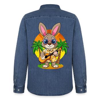 Lustige Kaninchen Sommer Strand Sonnenbrille Hawaiianisch - Männer Jeanshemd Organic von Stanley/Stella - verwaschenes Mittelblau  - Hinten - AI Model Male 185 light (185cm)