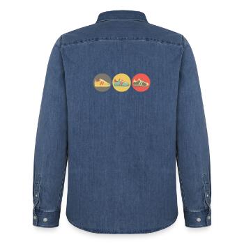 Sneakers retro - Chemise en denim homme bio Stanley/Stella - bleu moyen délavé  - Dos - AI Model Male 185 light (185cm)
