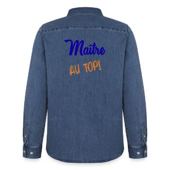 MASTER - Men’s Organic Denim Shirt by Stanley/Stella - mid washy  - Back - AI Model Male 185 light (185cm)