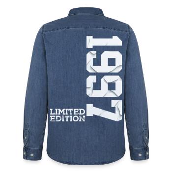 29E ANNIVERSAIRE ÉDITION LIMITÉE 1997 - Chemise en denim homme bio Stanley/Stella - bleu moyen délavé  - Dos - AI Model Male 185 light (185cm)