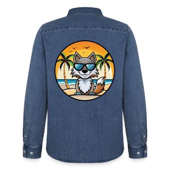 Wolf Lustige Cartoon Sommer Strand Sonnenbrille Aufkleber - Männer Jeanshemd Organic von Stanley/Stella - verwaschenes Mittelblau  - Hinten - AI Model Male 185 light (185cm)