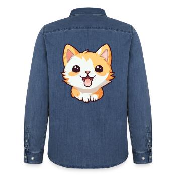 Pixie Bob Katze Cartoon Aquarell Illustration - Männer Jeanshemd Organic von Stanley/Stella - verwaschenes Mittelblau  - Hinten - AI Model Male 185 light (185cm)
