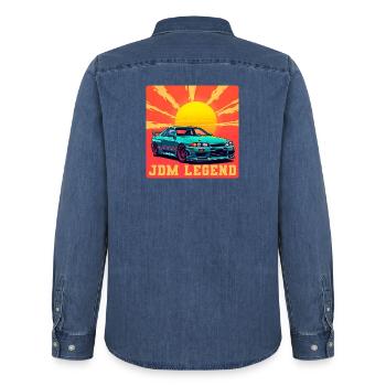 JDM Legend Sonnenaufgang - Männer Jeanshemd Organic von Stanley/Stella - verwaschenes Mittelblau  - Hinten - AI Model Male 185 light (185cm)